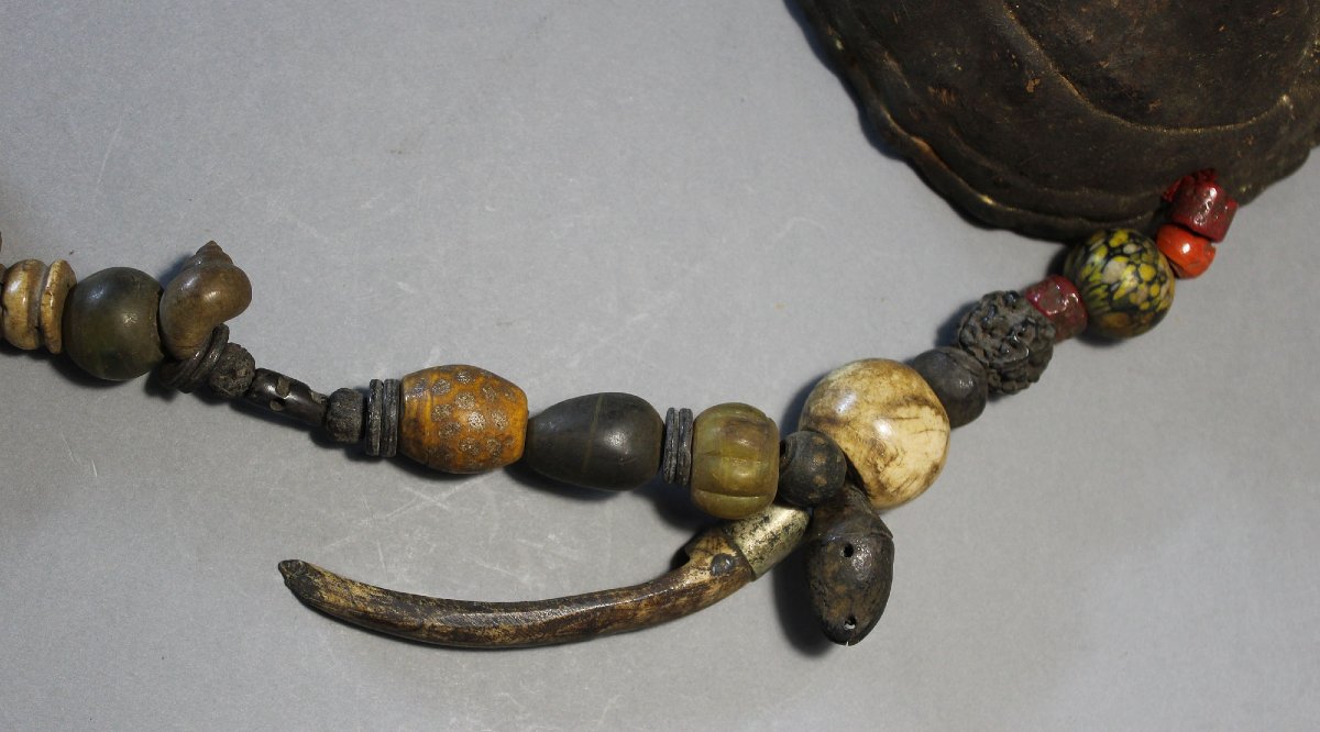 Ancient Himalayan Shamanic Ritual Necklace Amber Coral Tibetan Spirit Mask -photo-3