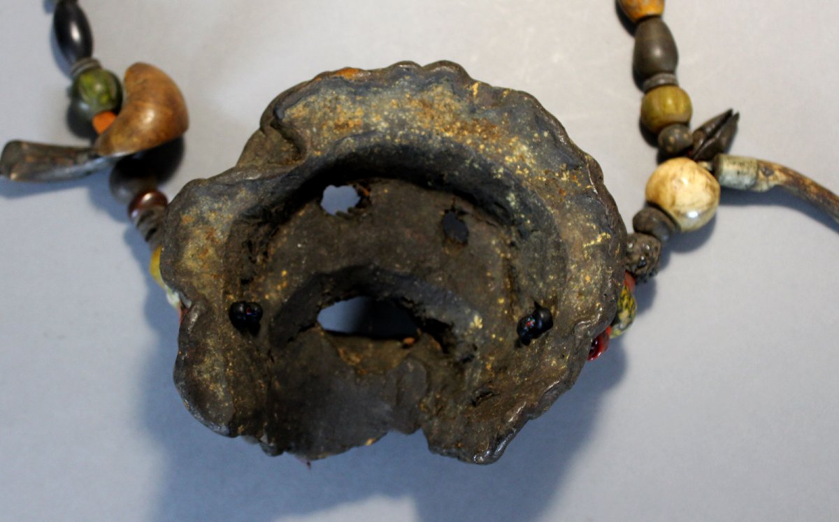 Ancient Himalayan Shamanic Ritual Necklace Amber Coral Tibetan Spirit Mask -photo-4