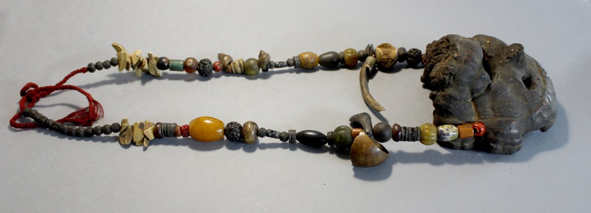 Ancient Himalayan Shamanic Ritual Necklace Amber Coral Tibetan Spirit Mask -photo-5