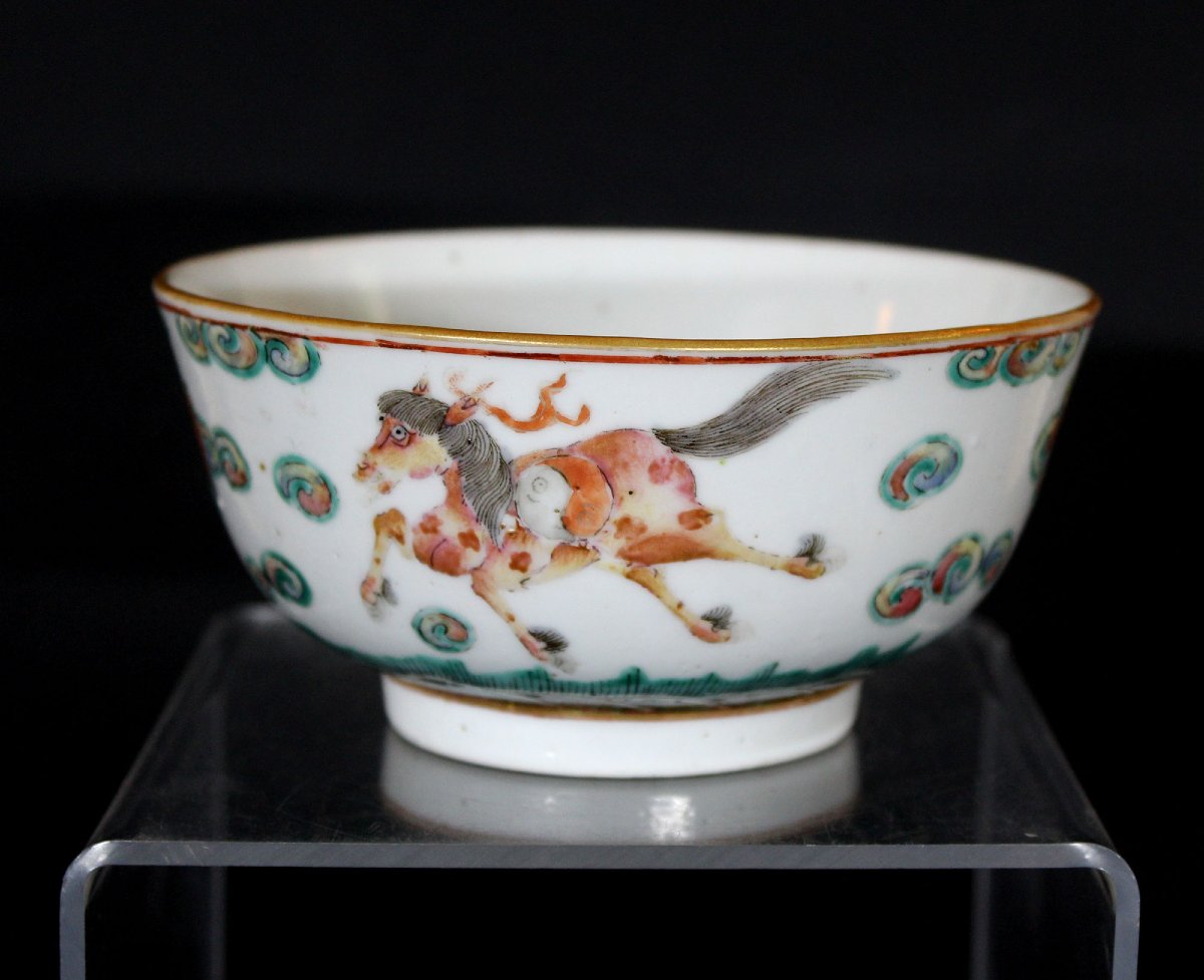 Bol Chinois Ancien Famille Verte au Dragon et Cheval, Marque Yongzheng-photo-3