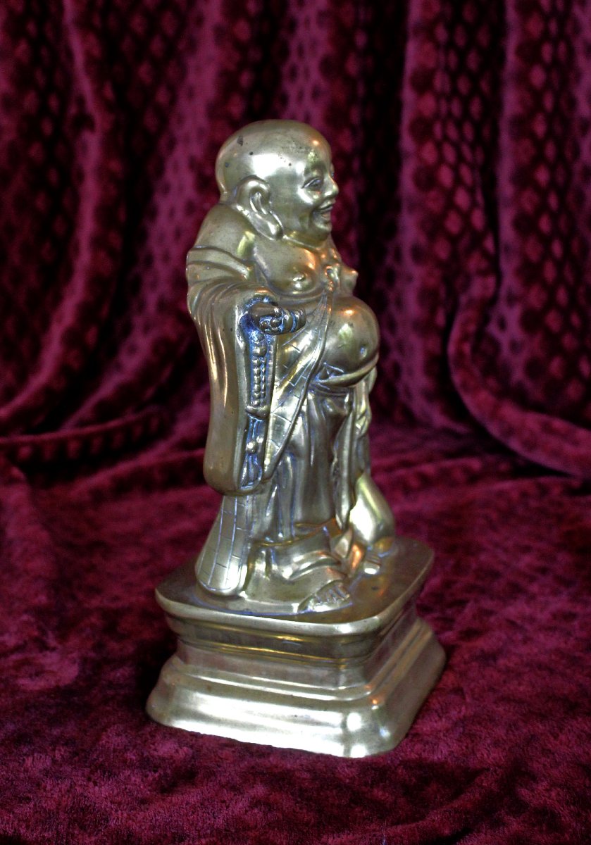 Bouddha Rieur Vietnamien Indo-Chinois Ancien en Bronze Poli (Phật Di Lặc), XIXe Siècle-photo-3