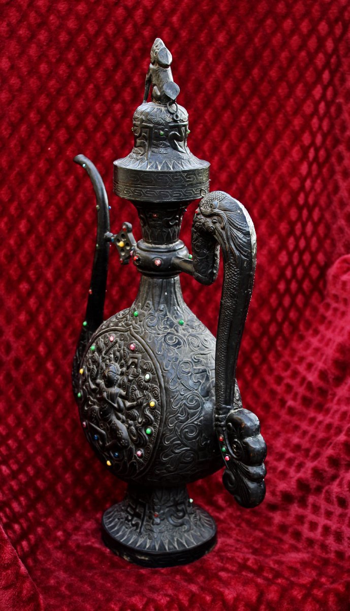 Massive Antique Tibetan Ritual Ewer With Avalokiteshvara (chenrezig), Buddhist Temple, C19th-photo-3