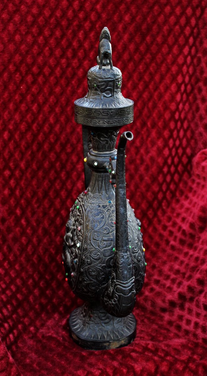 Massive Antique Tibetan Ritual Ewer With Avalokiteshvara (chenrezig), Buddhist Temple, C19th-photo-4