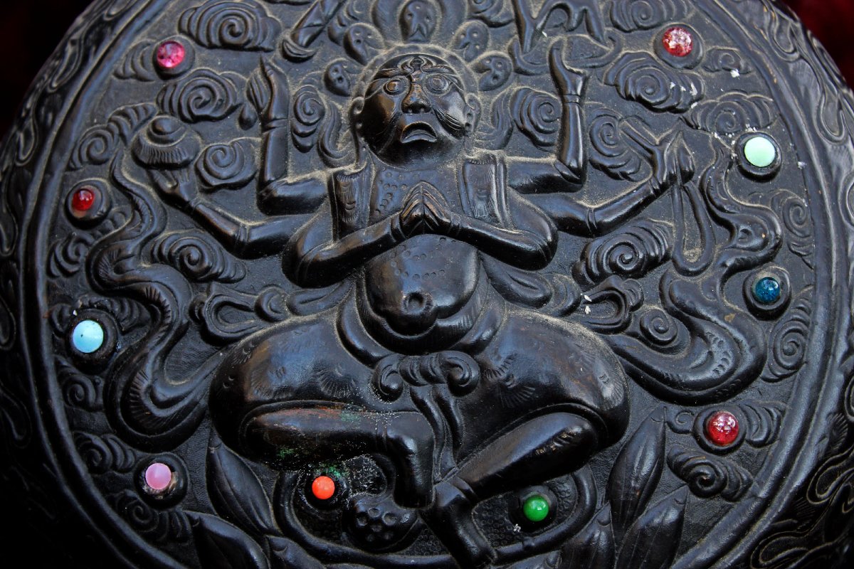 Massive Antique Tibetan Ritual Ewer With Avalokiteshvara (chenrezig), Buddhist Temple, C19th-photo-5