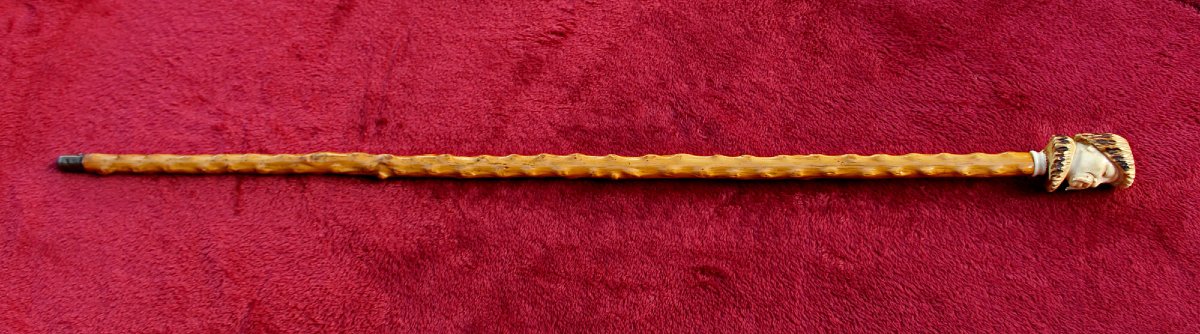 Antique Russian Siberian Elk Antler Portrait Head Walking Stick / Cane, C19th-photo-2