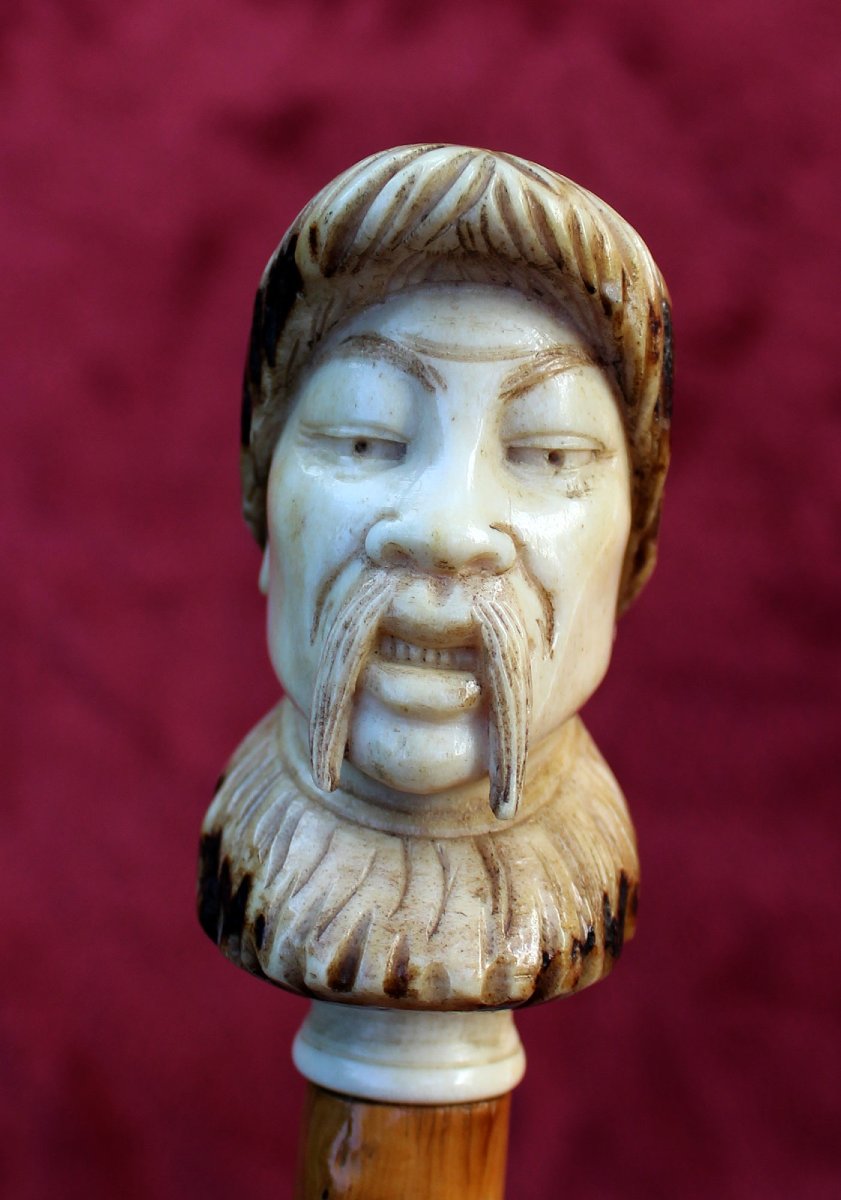 Antique Russian Siberian Elk Antler Portrait Head Walking Stick / Cane, C19th-photo-4