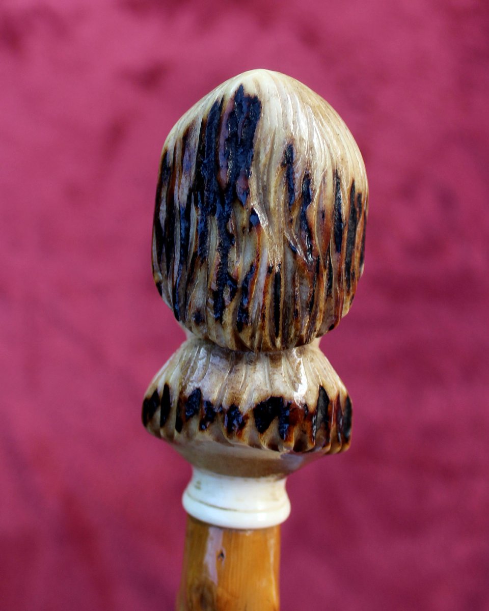 Antique Russian Siberian Elk Antler Portrait Head Walking Stick / Cane, C19th-photo-2