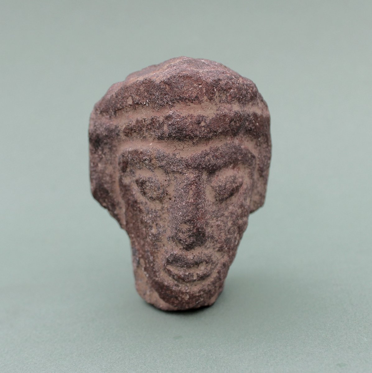 Tête Romane Française Ancienne en Pierre, Grès Rouge, XIe–XIIe Siècle-photo-2