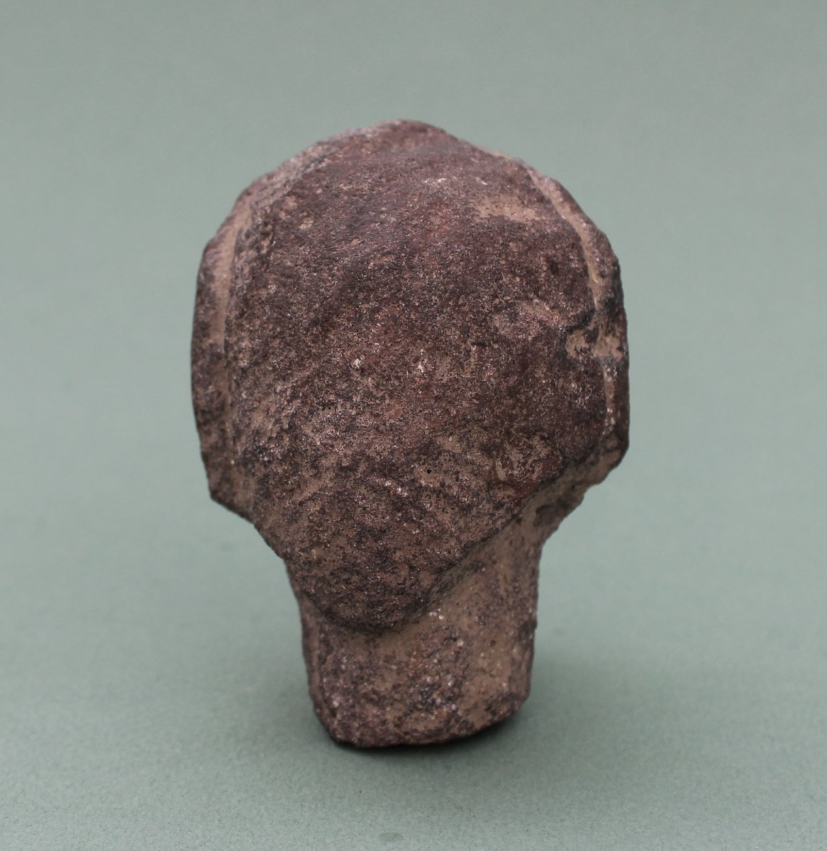 Tête Romane Française Ancienne en Pierre, Grès Rouge, XIe–XIIe Siècle-photo-2