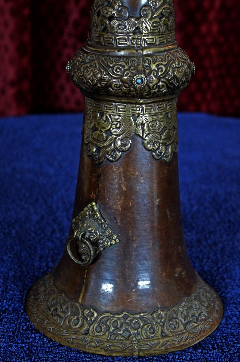 Antique Tibetan Trumpet (dungchen), Buddhist Monastic Ritual Temple Instrument, C20th-photo-1