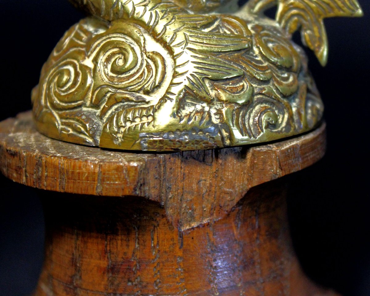 Dragon Vietnamien Ancien en Bronze à la Perle Flamboyante, Dynastie Nguyễn, XIXe Siècle-photo-2