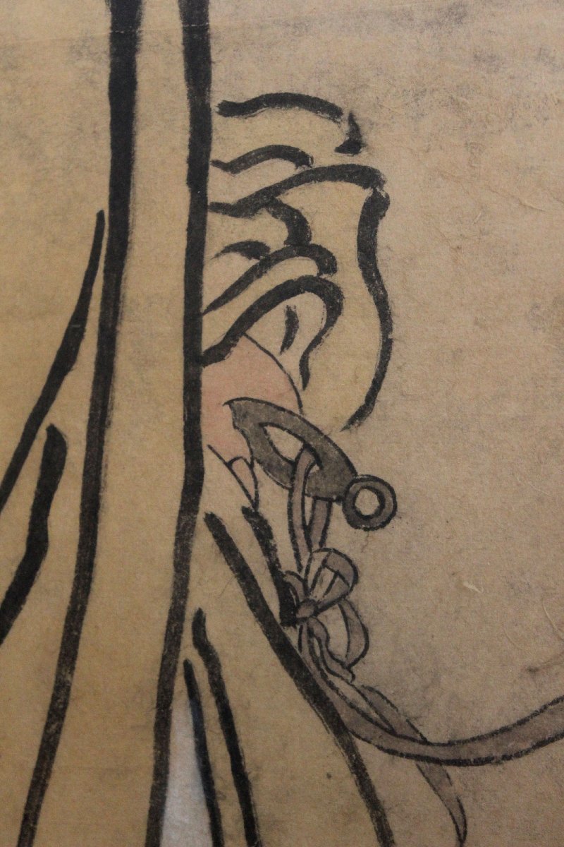 Grande peinture chinoise ancienne représentant un immortel, signée.-photo-3