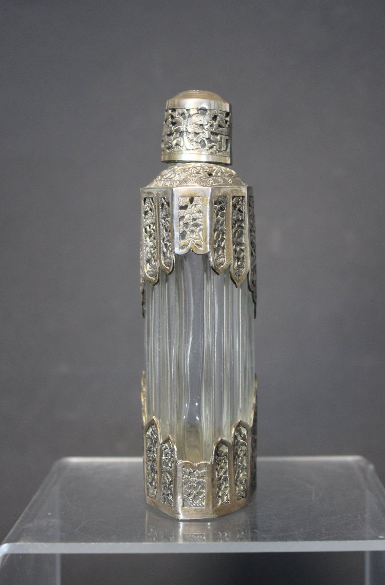 Antique Art Deco Coty French  Perfume Bottle With Cambodian Silver Mounts, Circa 1930-photo-2