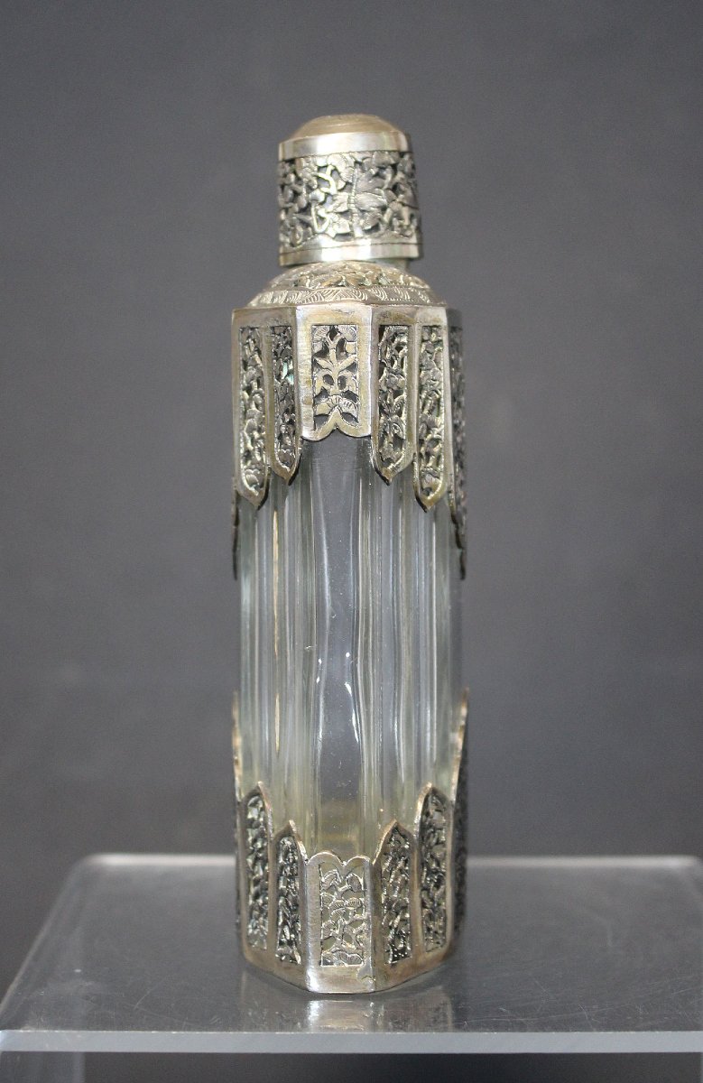 Antique Art Deco Coty French  Perfume Bottle With Cambodian Silver Mounts, Circa 1930-photo-4