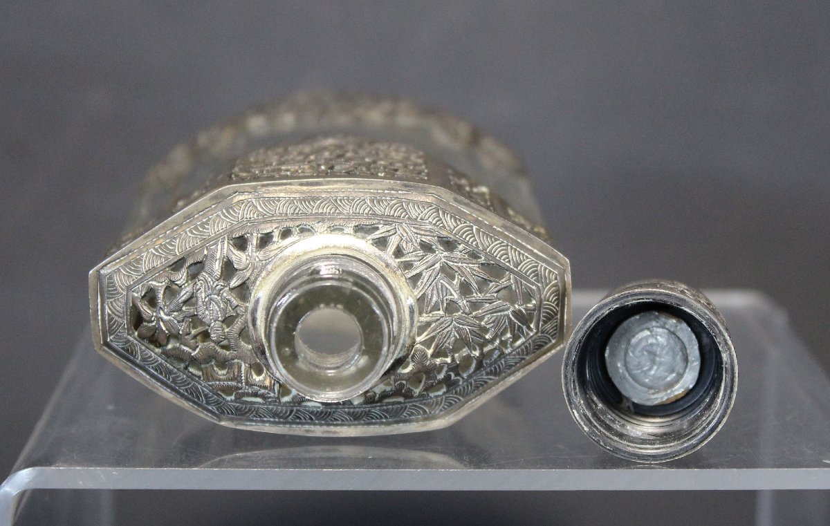 Antique Art Deco Coty French  Perfume Bottle With Cambodian Silver Mounts, Circa 1930-photo-1