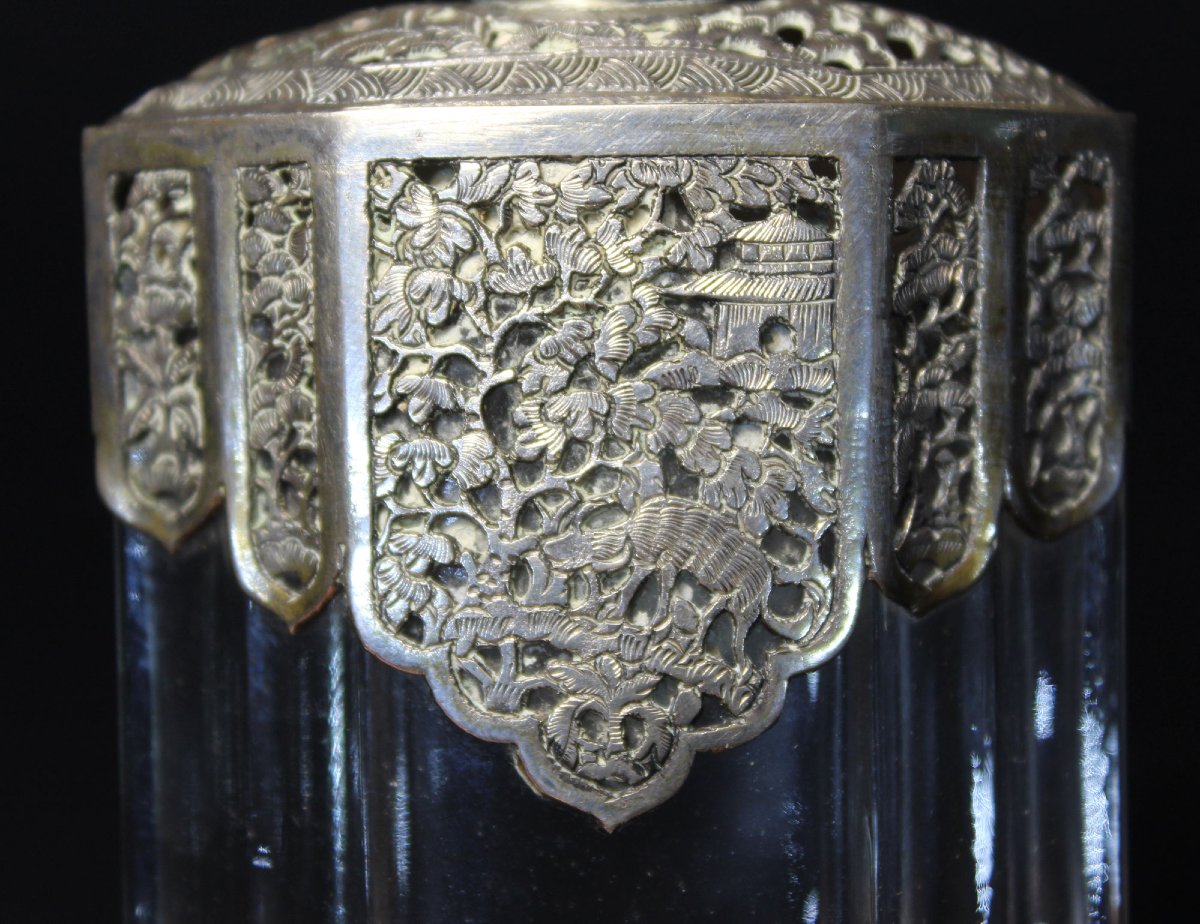 Antique Art Deco Coty French  Perfume Bottle With Cambodian Silver Mounts, Circa 1930-photo-3