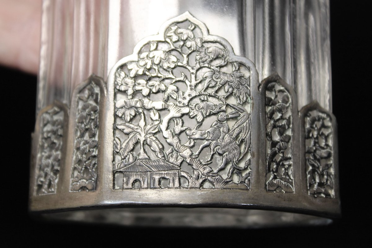 Antique Art Deco Coty French  Perfume Bottle With Cambodian Silver Mounts, Circa 1930-photo-5