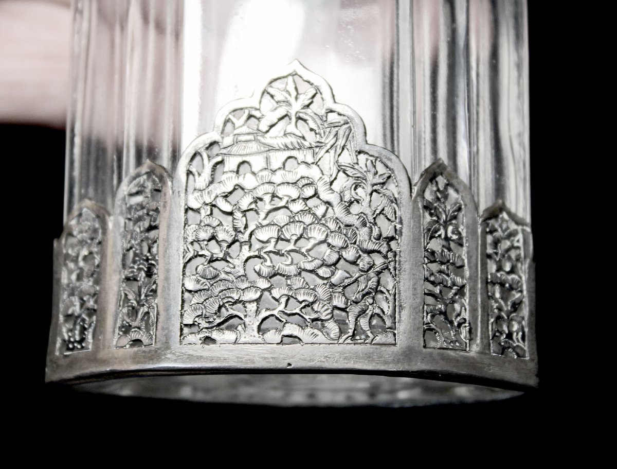 Antique Art Deco Coty French  Perfume Bottle With Cambodian Silver Mounts, Circa 1930-photo-6