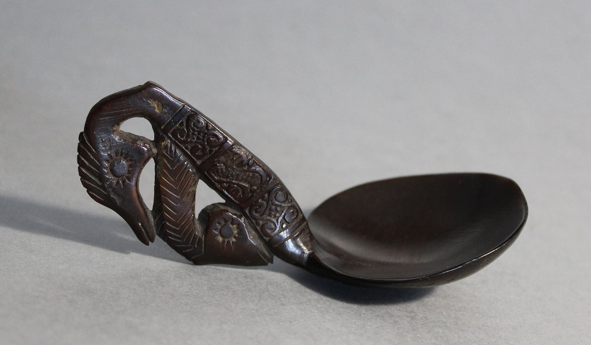 Antique Dayak Carved Horn Spoon With Bird Motif, Borneo,-photo-2