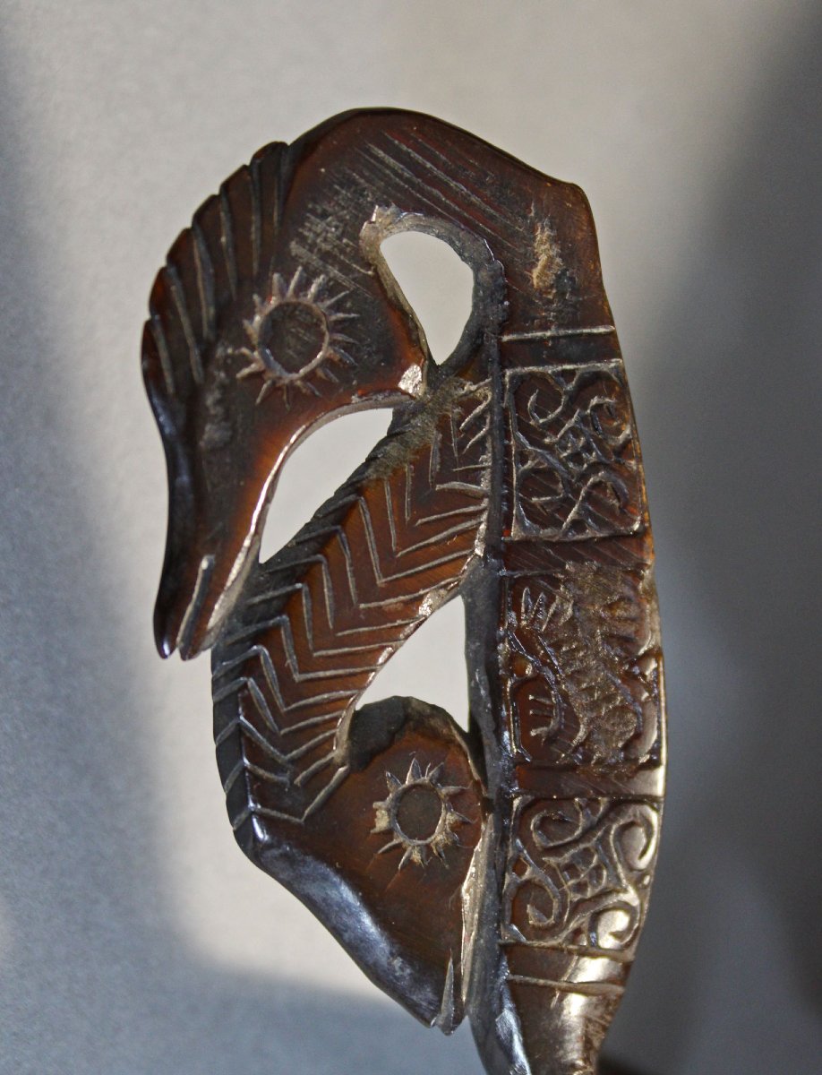 Antique Dayak Carved Horn Spoon With Bird Motif, Borneo,-photo-4