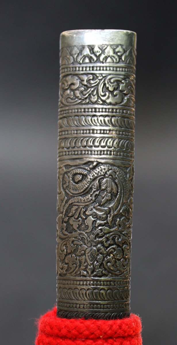 Antique Lao Silver-mounted Dha Knife With Repoussé Scabbard, Late 19th Century-photo-1
