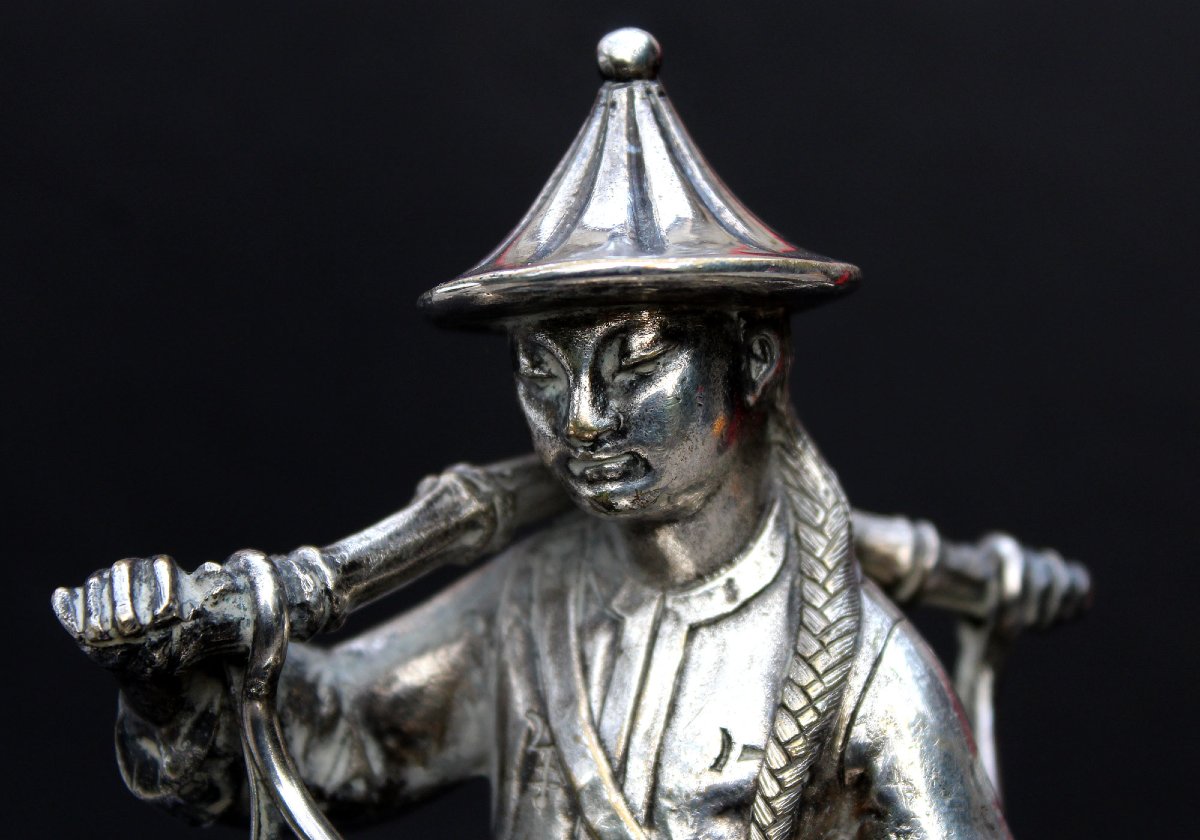 Ancien Briquet à Cigare Victorien Figuratif Porteur Chinois Chinoiserie 1851-photo-2