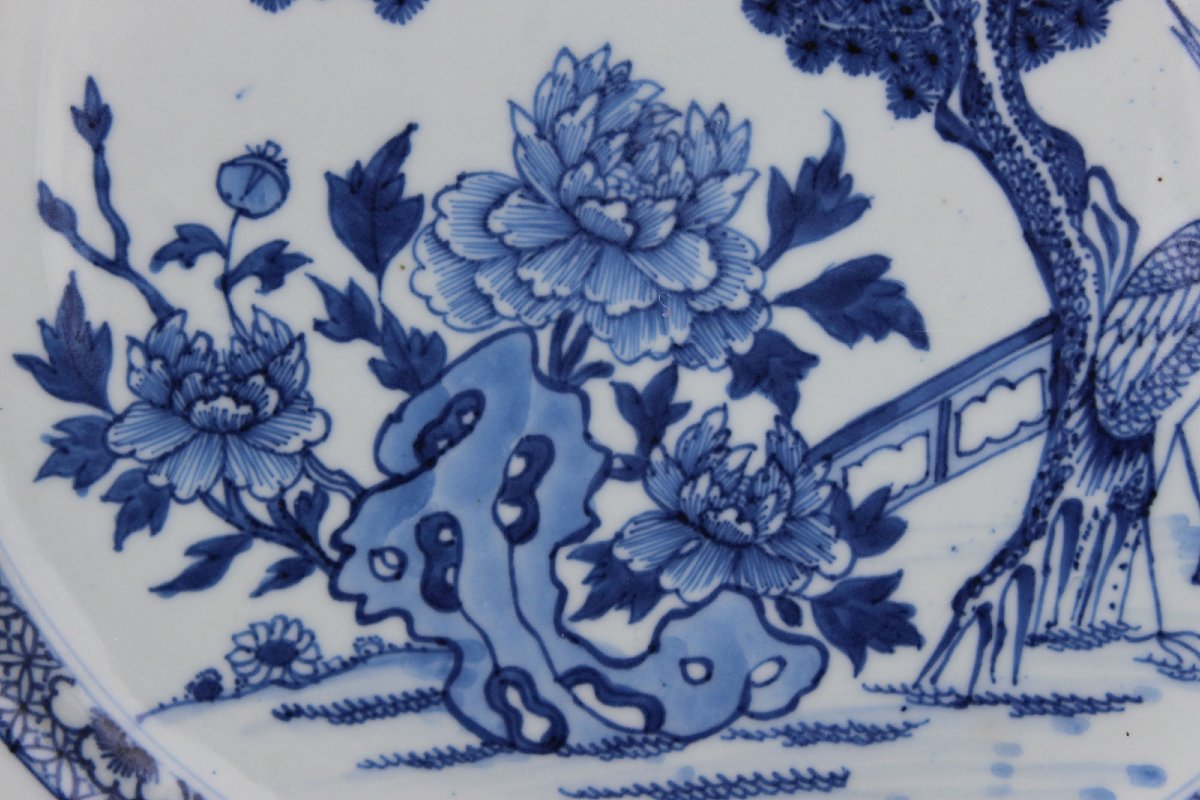 Grande Assiette Compagnie des Indes Porcelaine Bleu Blanc Chine Export Qianlong XVIIIe-photo-4