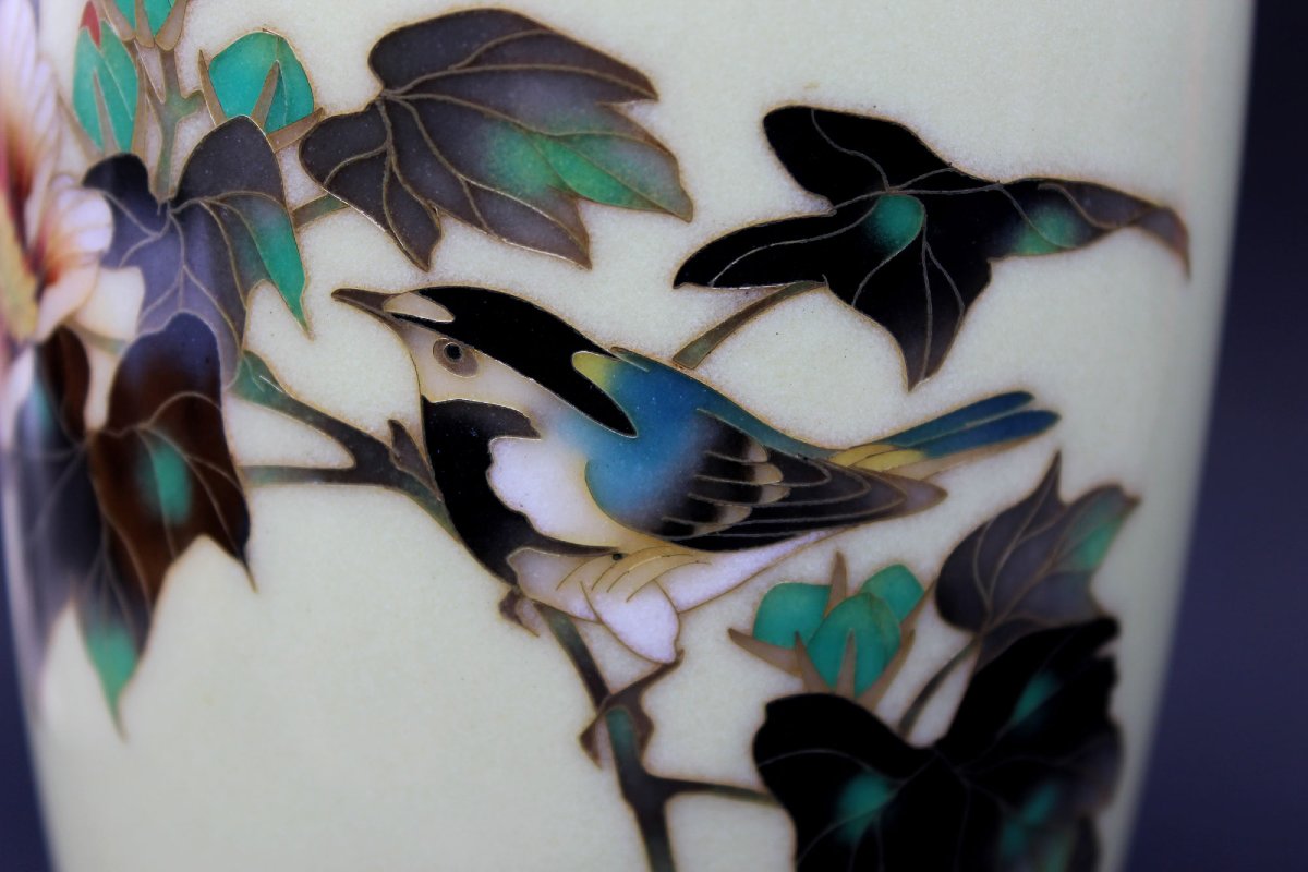 Antique Japanese Cloisonné Vase With Bird And Flower Decoration, Ando Workshop, Meiji-taisho Period-photo-3