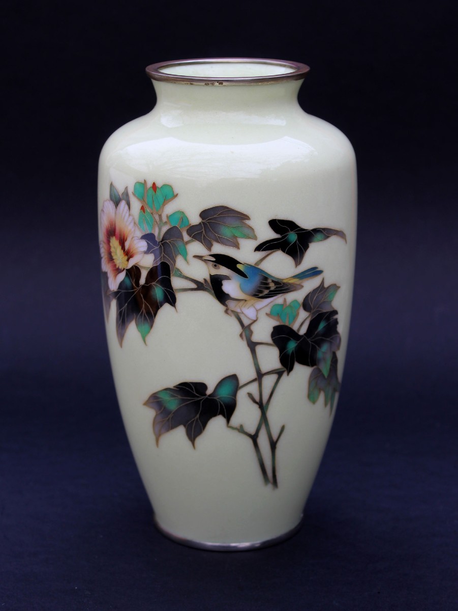 Antique Japanese Cloisonné Vase With Bird And Flower Decoration, Ando Workshop, Meiji-taisho Period