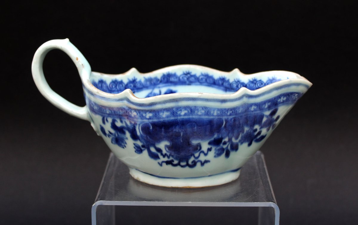Saucière Compagnie des Indes En Porcelaine Bleu Et Blanc – Époque Qianlong XVIIIe”-photo-4