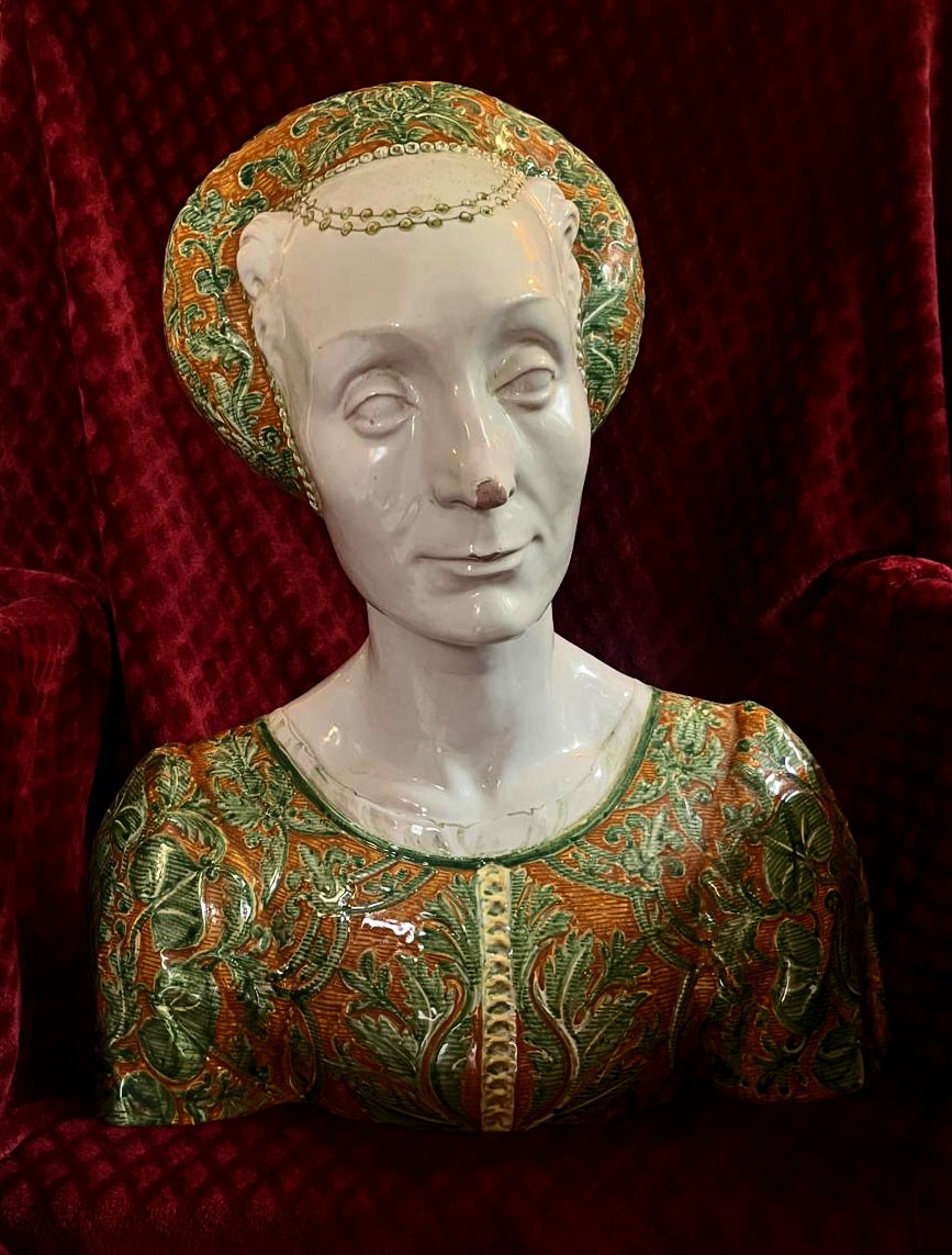 Important Buste Italien Cantagalli En Faïence De Florence, Dame Renaissance, XIXe