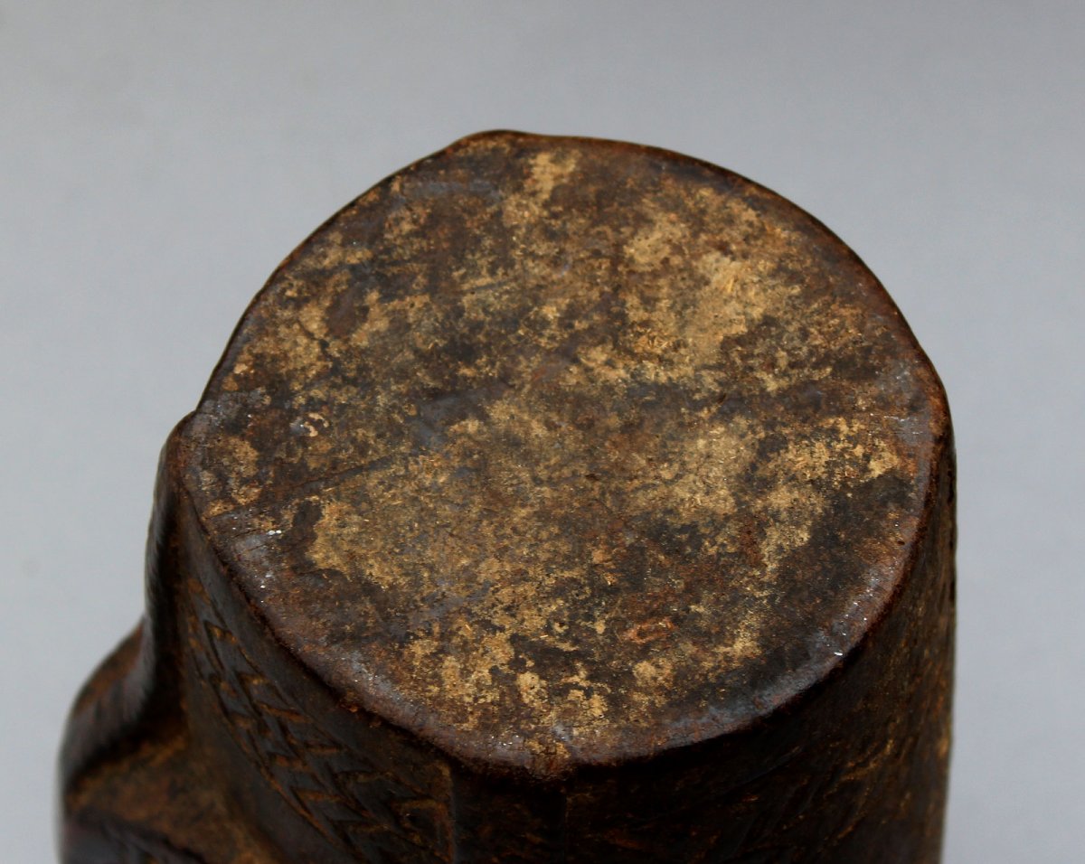 Antique Himalayan Carved Wooden Drinking Vessel Tankard, Nepal/tibet, 19th C-photo-1