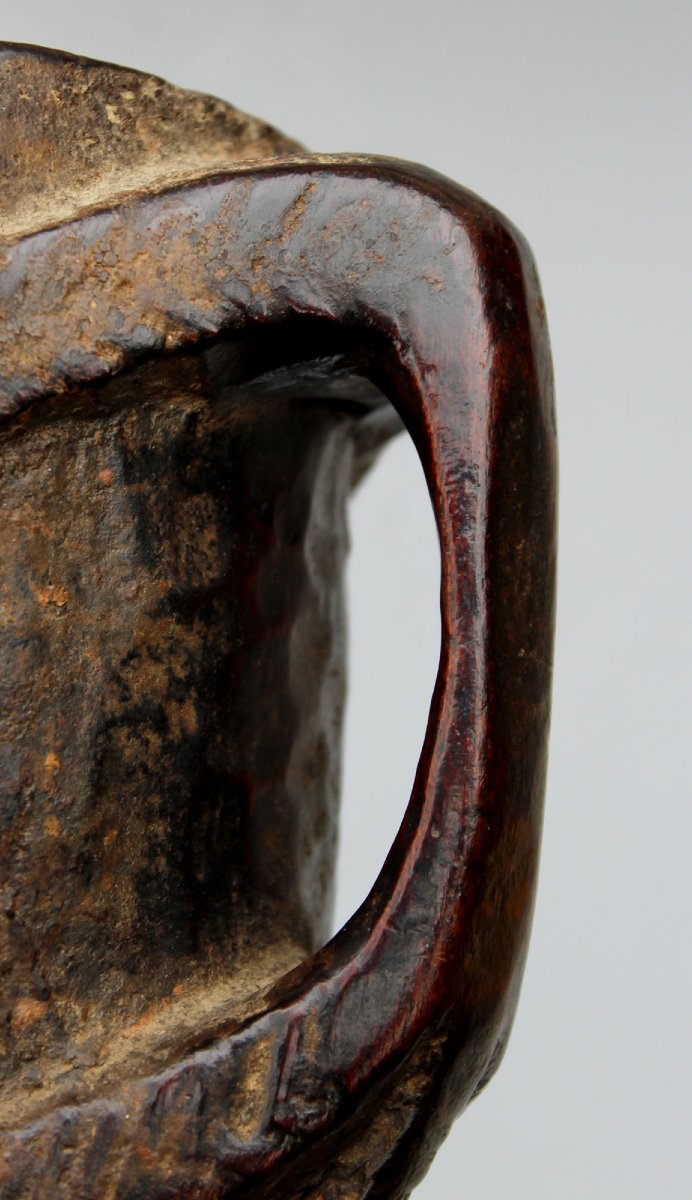 Antique Himalayan Carved Wooden Drinking Vessel Tankard, Nepal/tibet, 19th C-photo-2