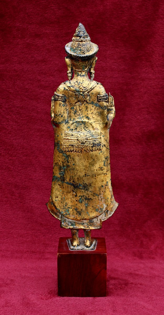 Grand Bouddha Khmer Ancien En Bronze Doré, Mudrâ Vitarka, Style Angkor Vat, Cambodge Thaïlande-photo-4