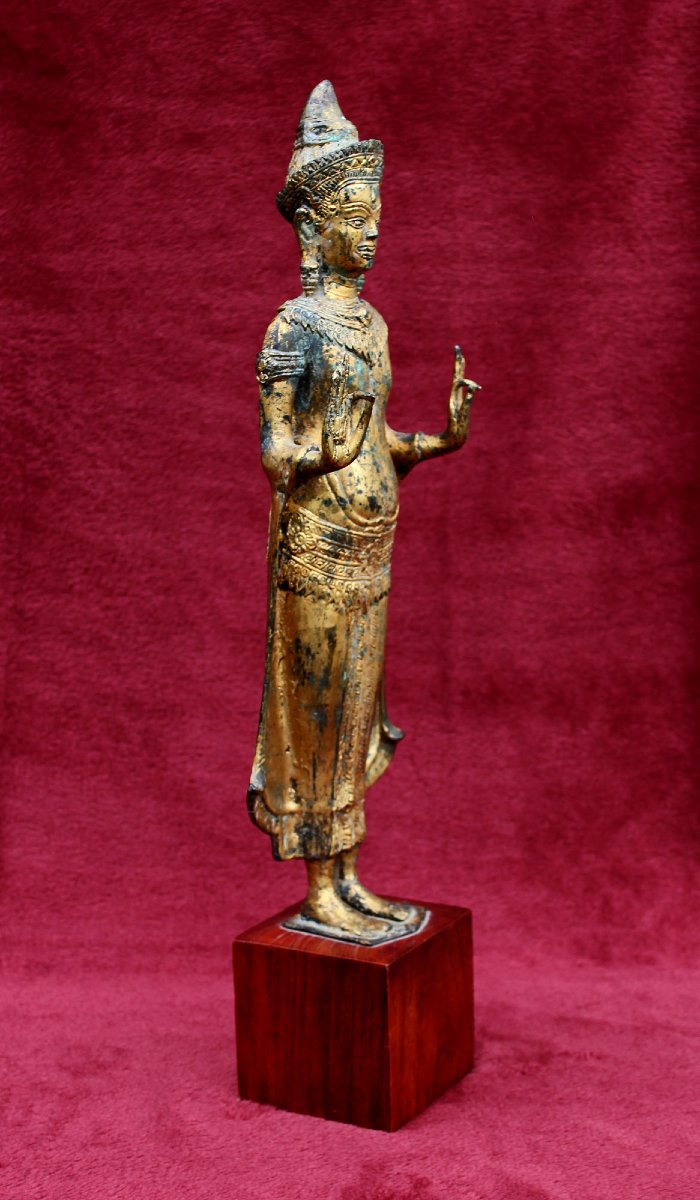 Grand Bouddha Khmer Ancien En Bronze Doré, Mudrâ Vitarka, Style Angkor Vat, Cambodge Thaïlande-photo-1