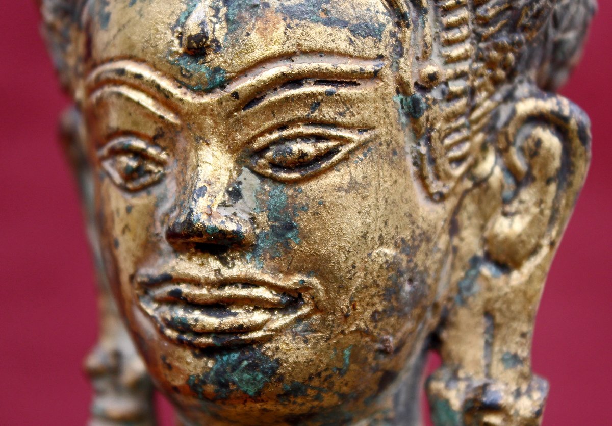 Grand Bouddha Khmer Ancien En Bronze Doré, Mudrâ Vitarka, Style Angkor Vat, Cambodge Thaïlande-photo-5