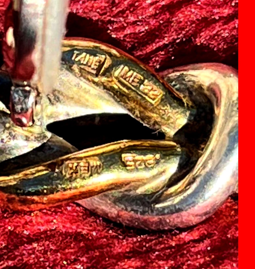 Boucles d’Oreilles Vintage TANE Mexique Argent Massif et Vermeil, Acapulco 1997-photo-2