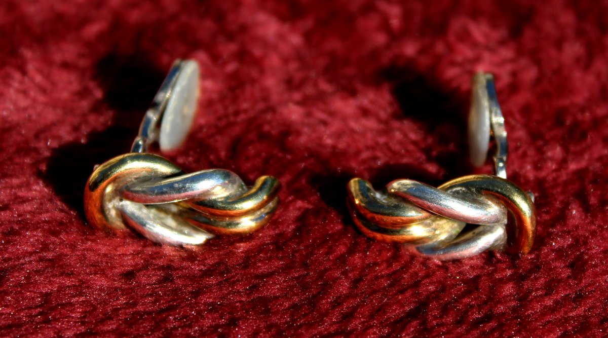 Boucles d’Oreilles Vintage TANE Mexique Argent Massif et Vermeil, Acapulco 1997-photo-3
