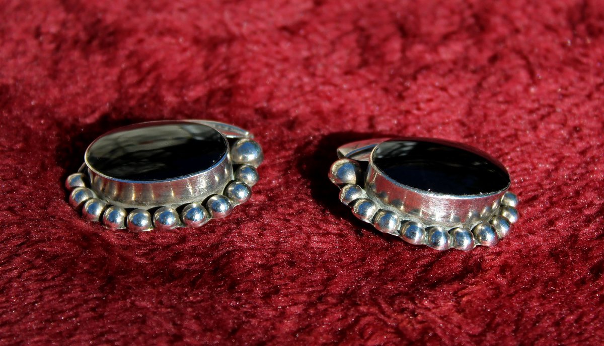 Boucles d’oreilles TANE vintage en argent sterling (.925) avec onyx noir, Mexique, datées 1997-photo-3