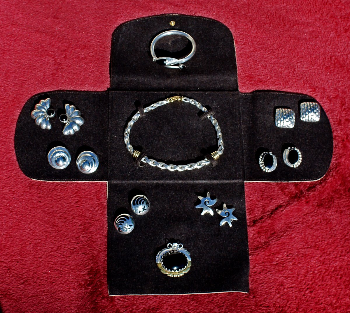 Boucles d’oreilles TANE vintage en argent sterling (.925) avec onyx noir, Mexique, datées 1997-photo-2