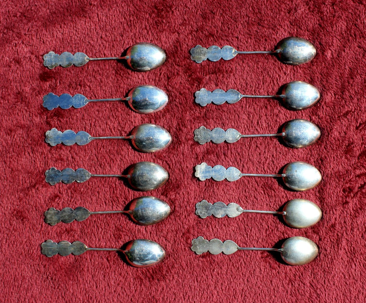 Cuillères à Thé Vietnamiennes Anciennes en Argent Massif  Ensemble de12 dynastie Nguyen -photo-3