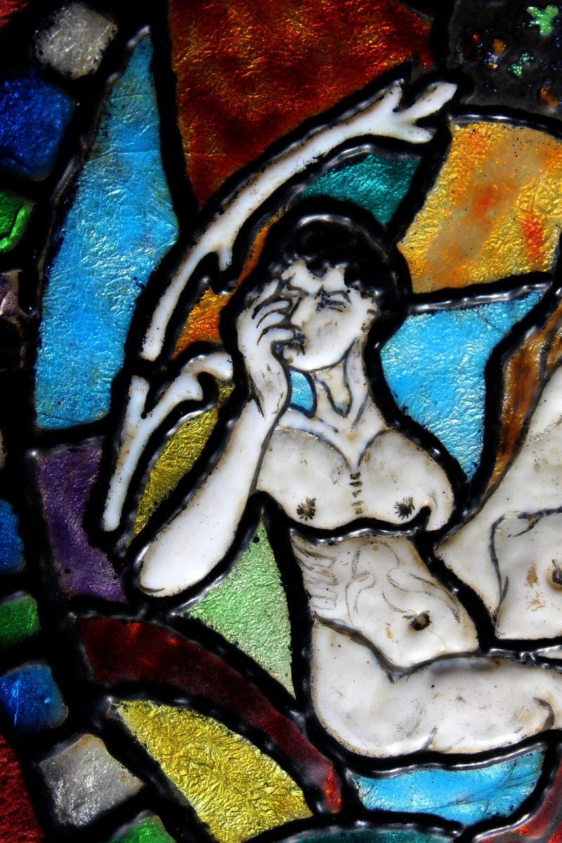 Plaque Émaillée de Limoges Milieu XXe La Création d’Ève, Vitrail de Chartres Lucienne Martin-photo-2