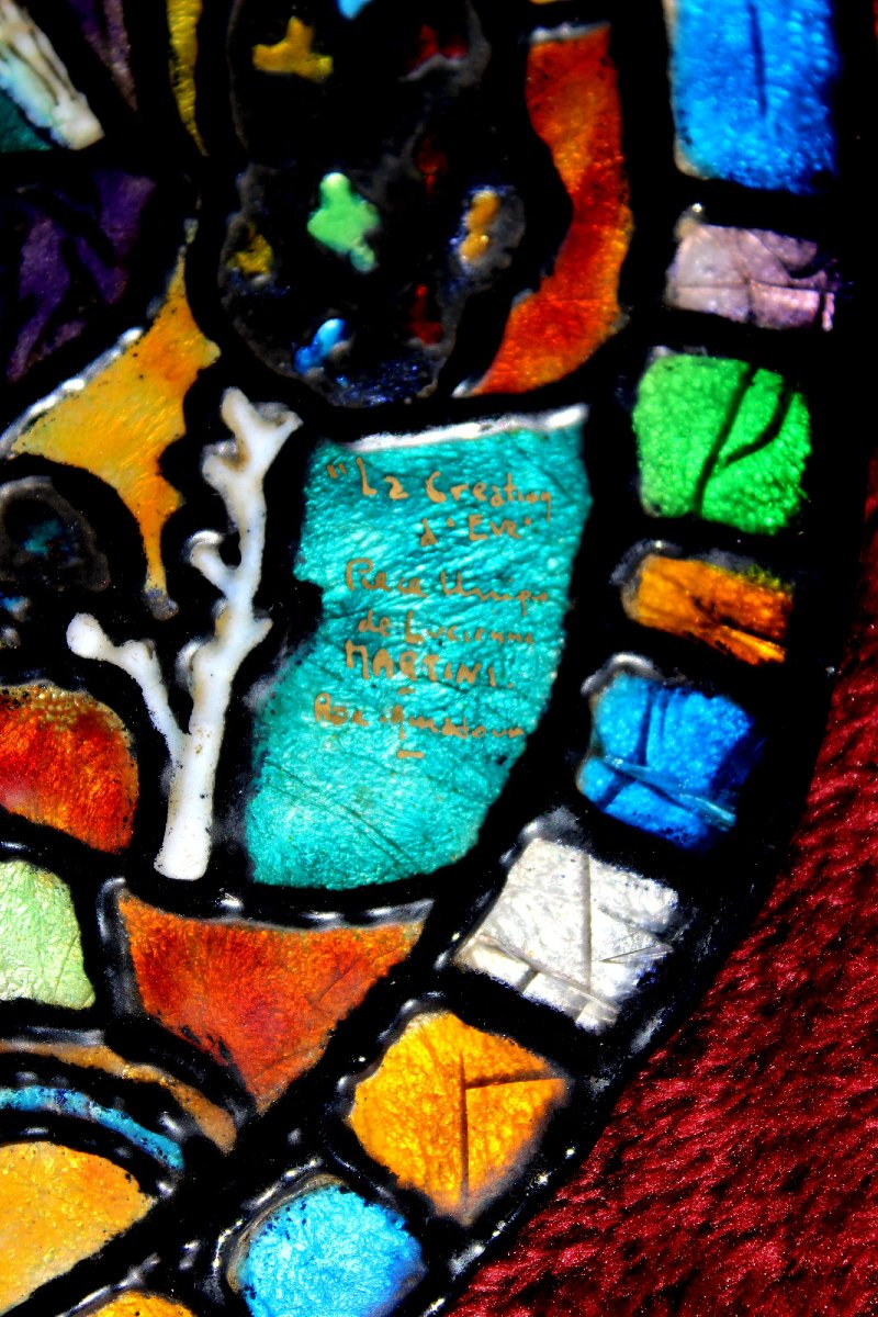 Plaque Émaillée de Limoges Milieu XXe La Création d’Ève, Vitrail de Chartres Lucienne Martin-photo-1