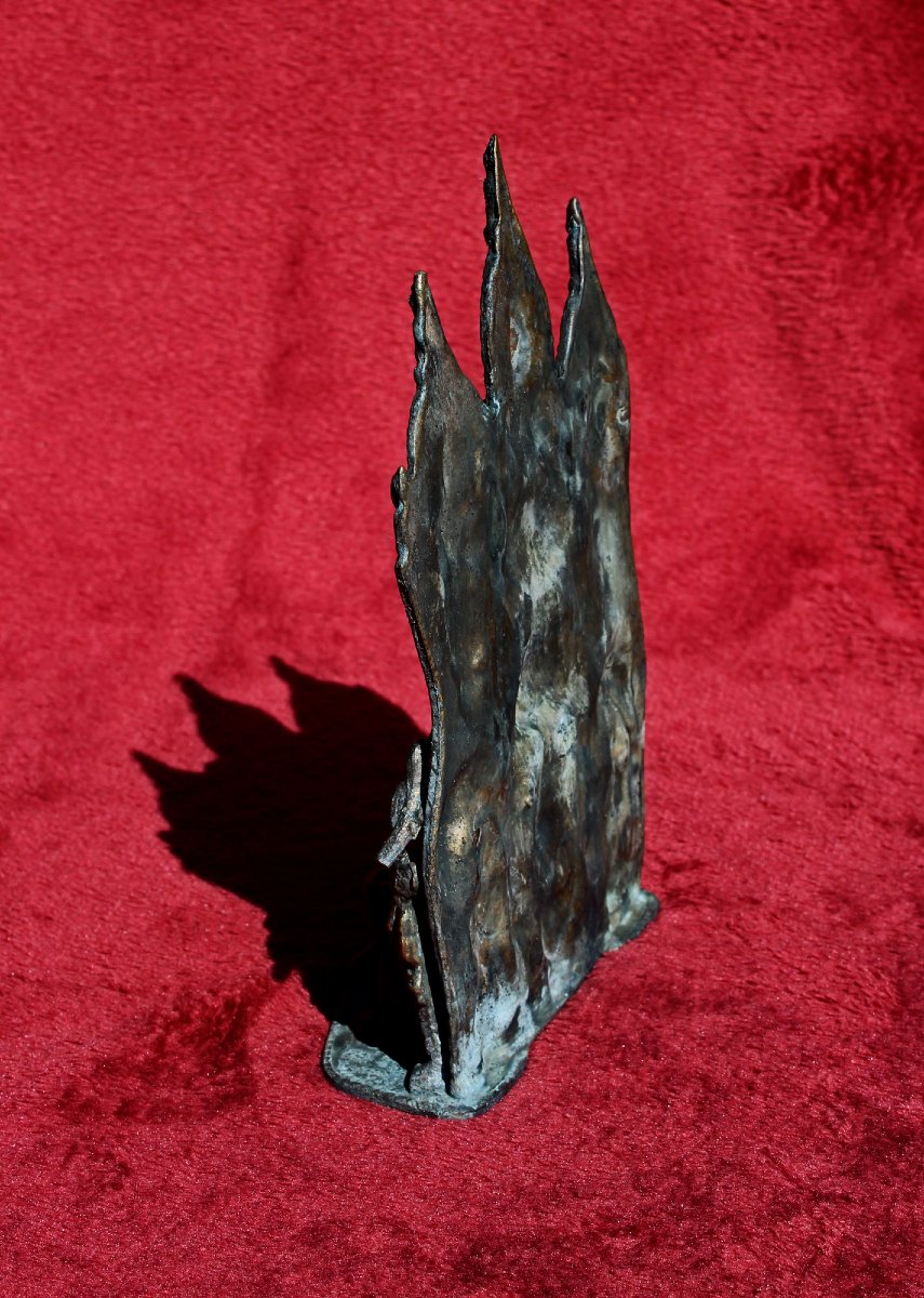 Panneau Votif Bouddhique Thaïlandais Ancien En Bronze Scène De Mérite, XIXe Siècle-photo-3