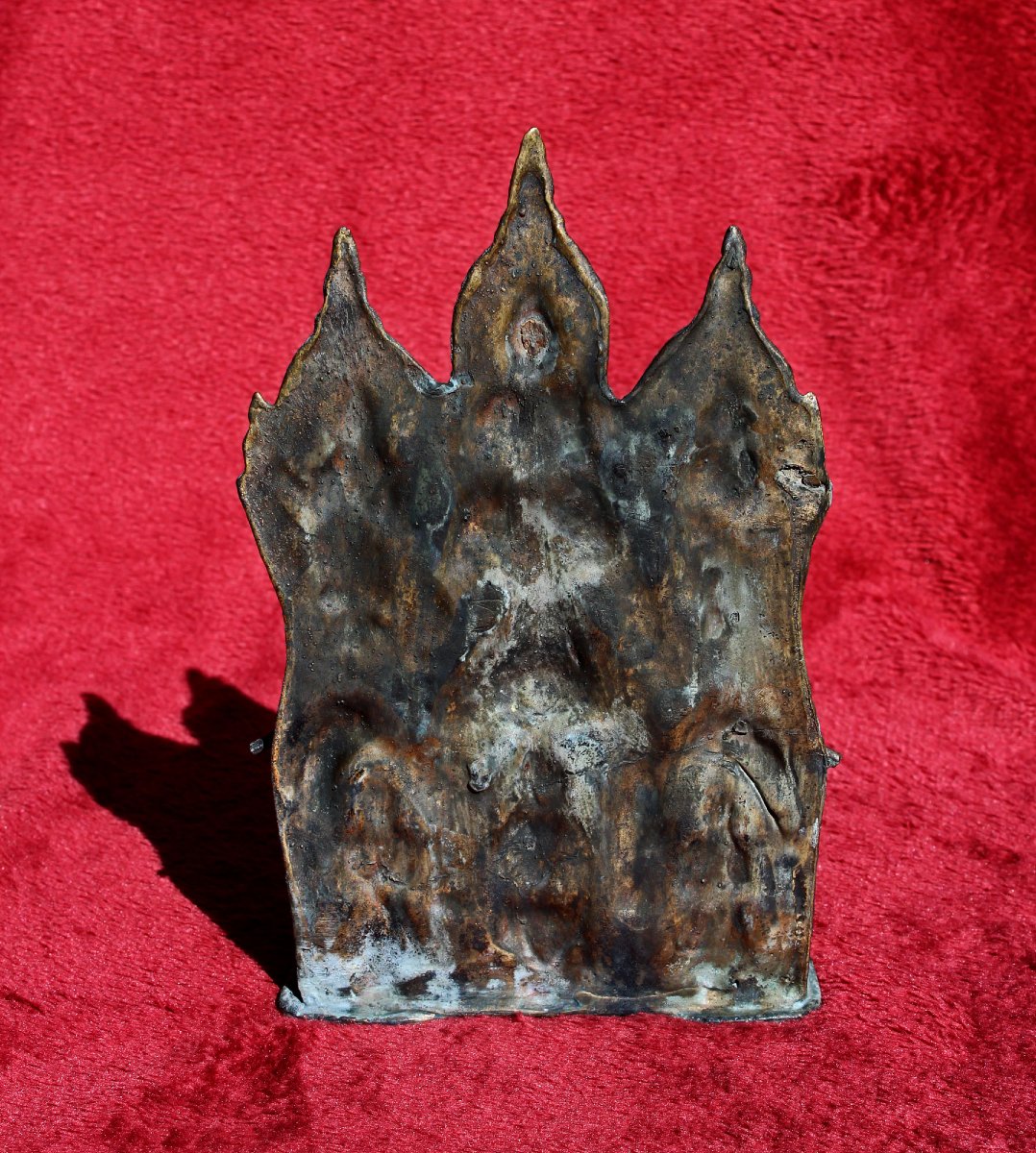 Panneau Votif Bouddhique Thaïlandais Ancien En Bronze Scène De Mérite, XIXe Siècle-photo-4