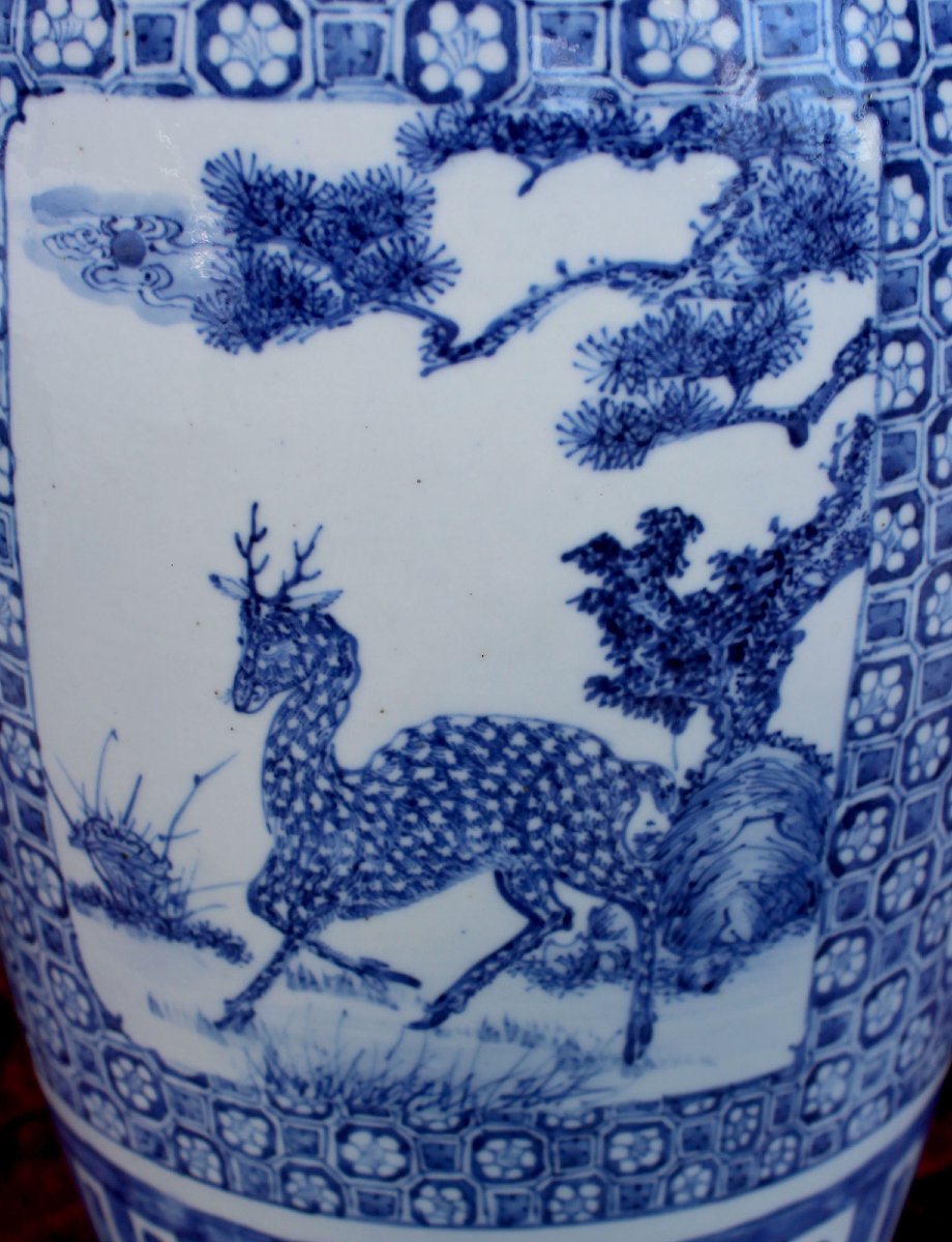 Grand vase décoratif ancien porcelaine chinoise bleue et blanche, lampe  Décoration intérieure-photo-3