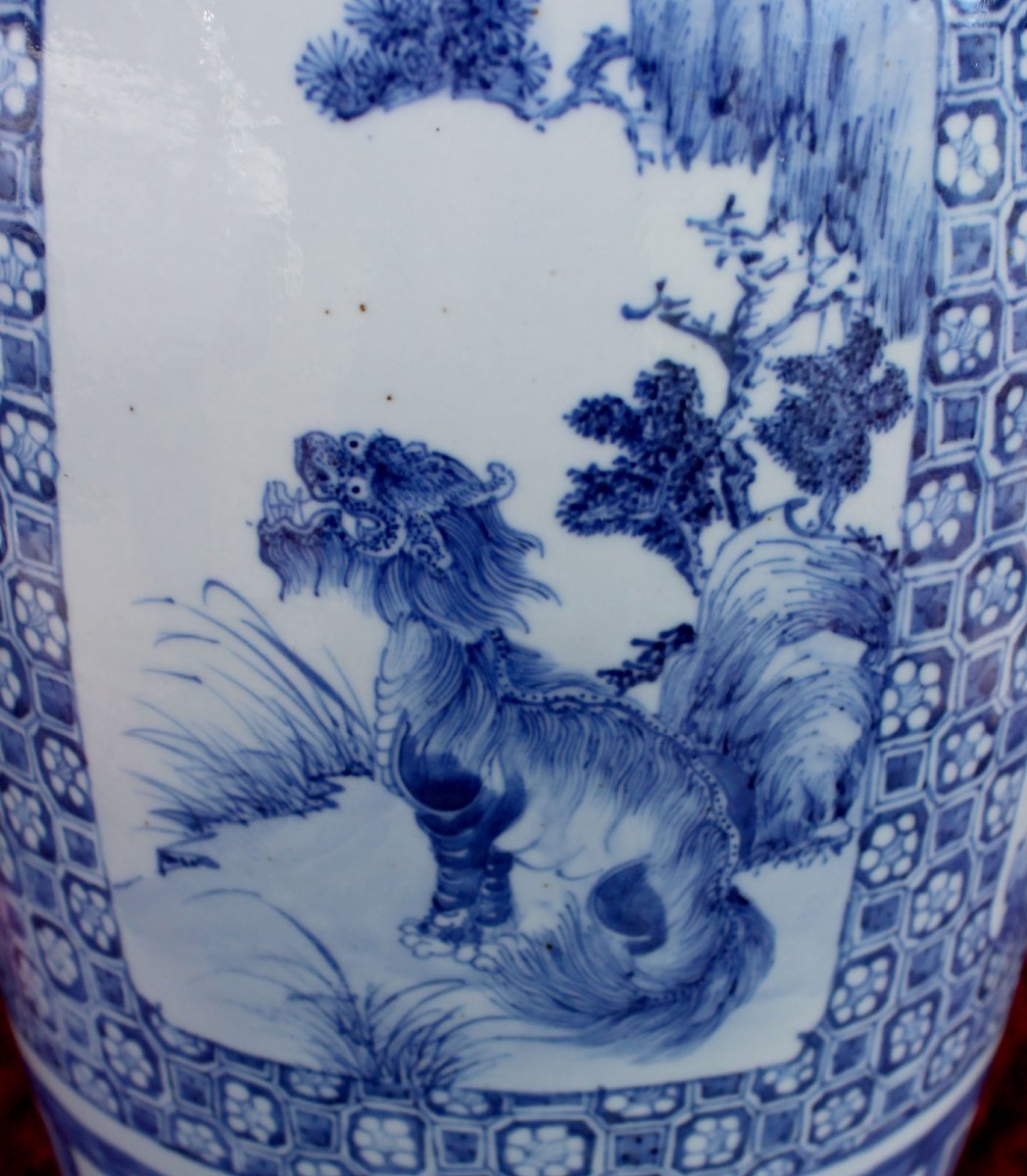 Grand vase décoratif ancien porcelaine chinoise bleue et blanche, lampe  Décoration intérieure-photo-4
