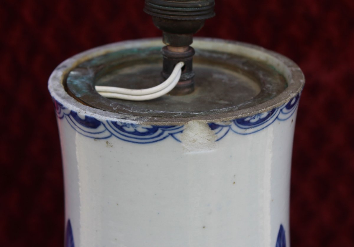 Grand vase décoratif ancien porcelaine chinoise bleue et blanche, lampe  Décoration intérieure-photo-6