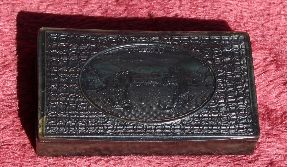 Antique Tortoiseshell Snuffbox, St. Helena, Napoleon's Exile, 19th Century