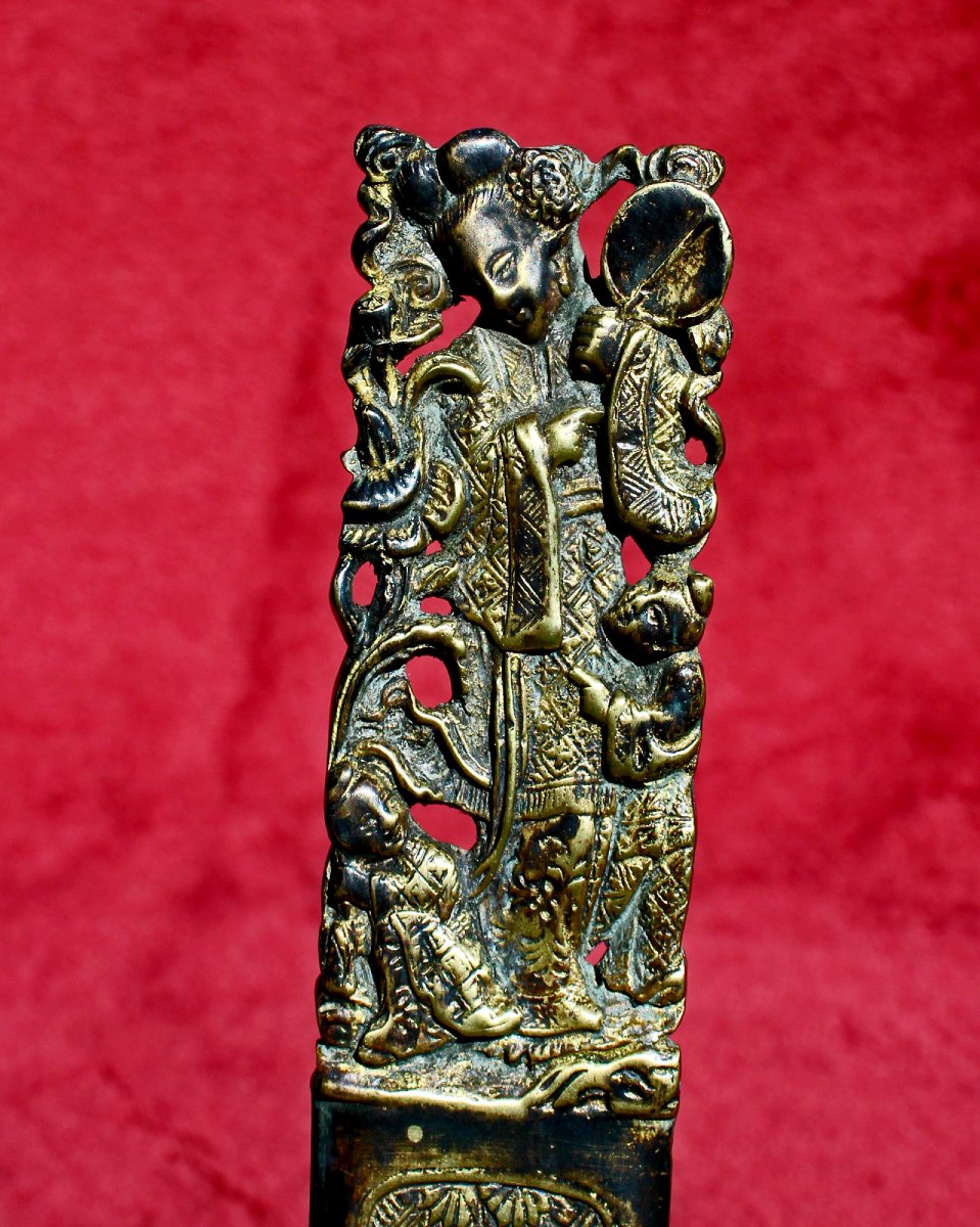 Ouvre-Lettres / Coupe-Papier Chinois Ancien en Bronze Patiné, XIXe-photo-3